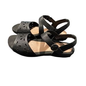 Earth Womens Alder Arvi Sandal Slingback Open Toe Cutout Leather Black SZ 8 Wide